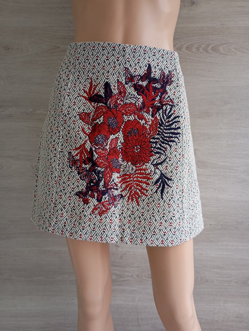 Mini-jupe 🌸 Springfield 🌸 38 - multicolore - Neuf avec étiquette - tissage jacquard - broderies