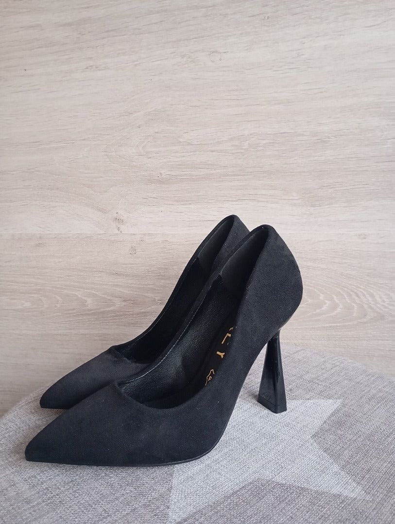Superbes escarpins Azarey avec talon original - 35 - noir- état excellent - aspect suédé daim