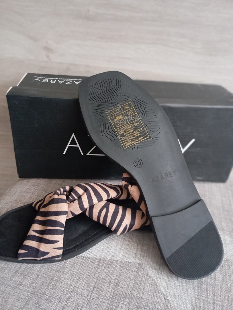 Mules zébrées marron — Azarey — Taille 36 — Neuve