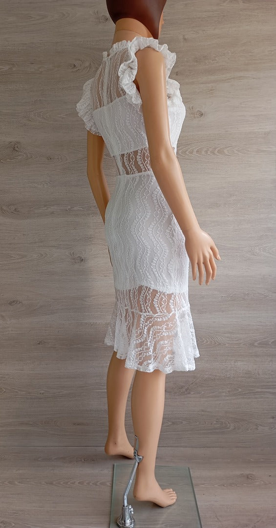 Robe 🌸 Only Fashion 🌸 S - Blanc - Très bon état - mariage - mancherons à volants - col montant