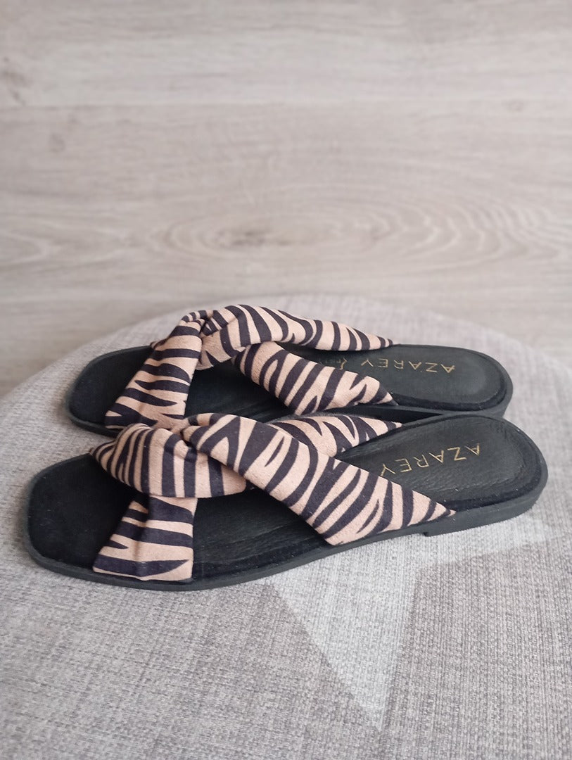 Mules zébrées marron — Azarey — Taille 36 — Neuve