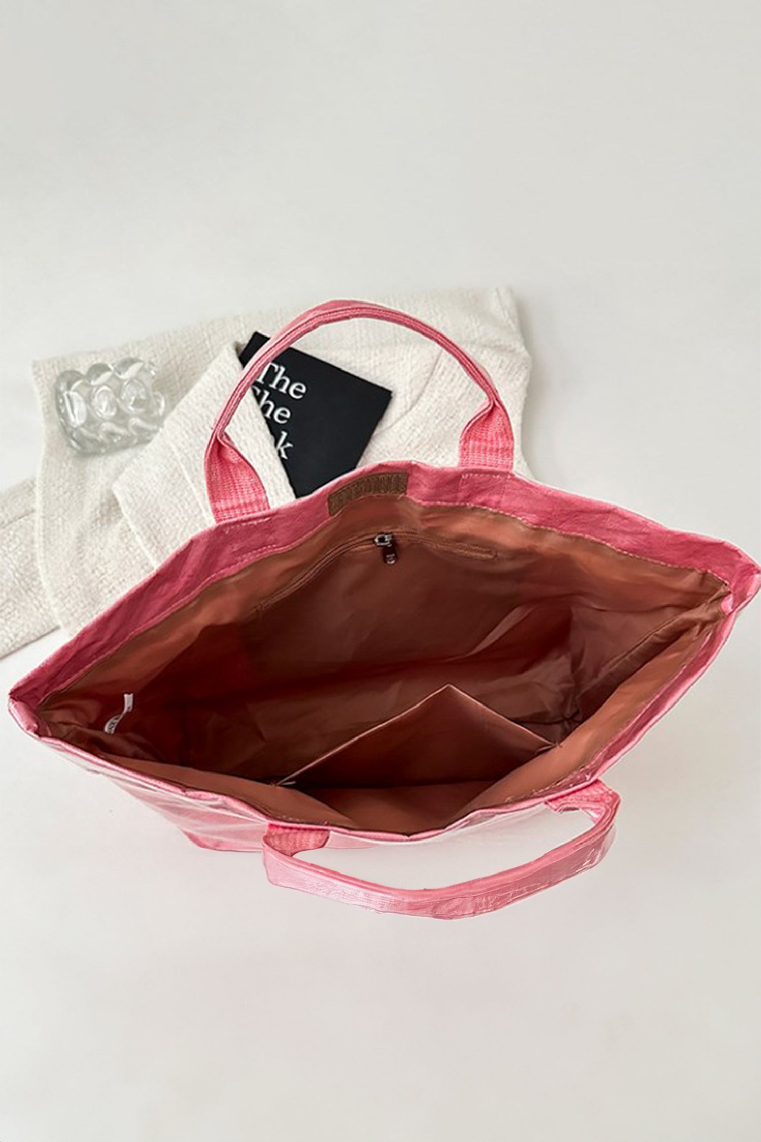 Grand Sac Cabas Vinyle Rayures Noir & Blanc