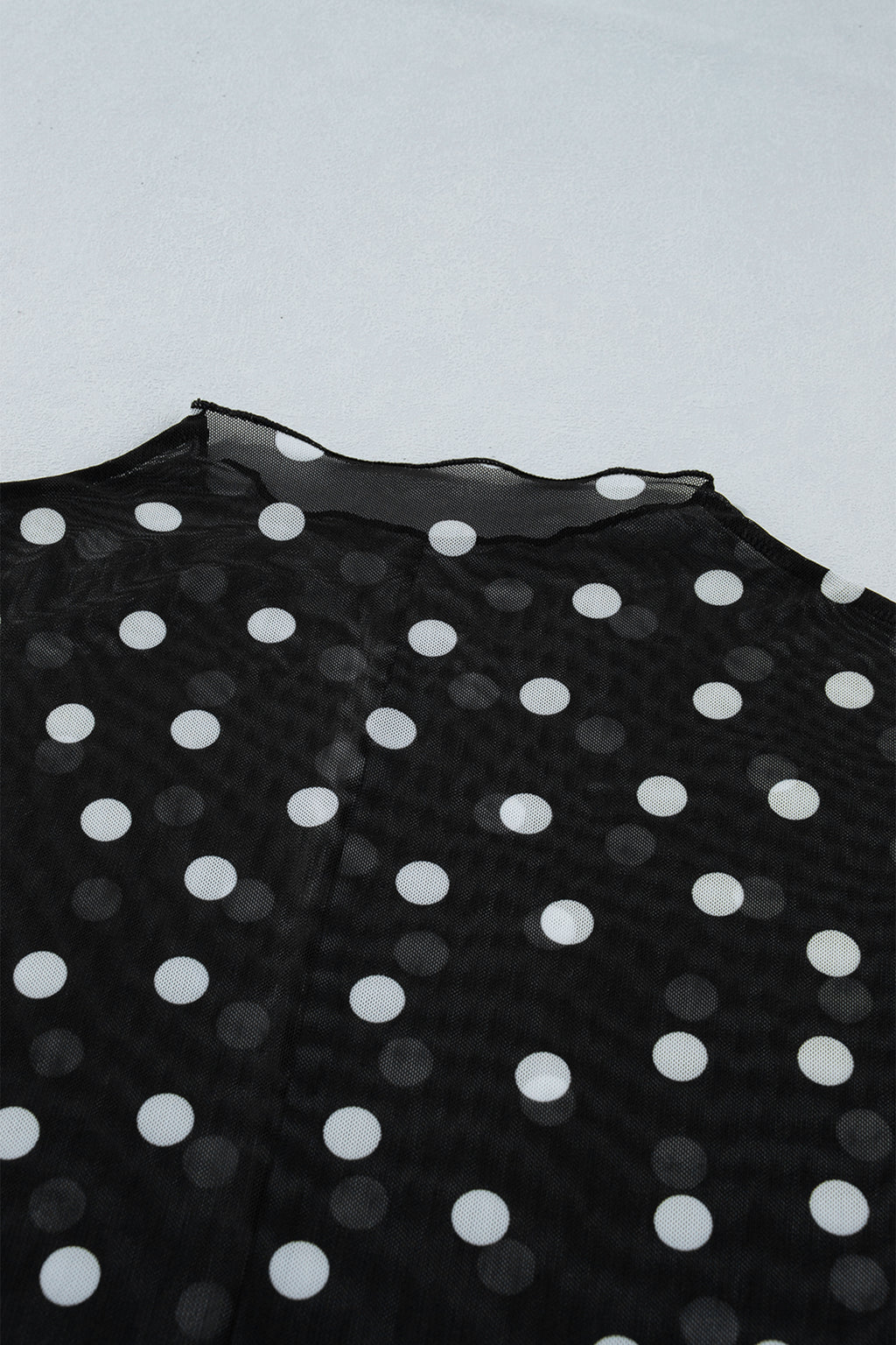 Haut en Maille à Pois Noir — Col Montant & Manches Longues Transparentes Grande Taille