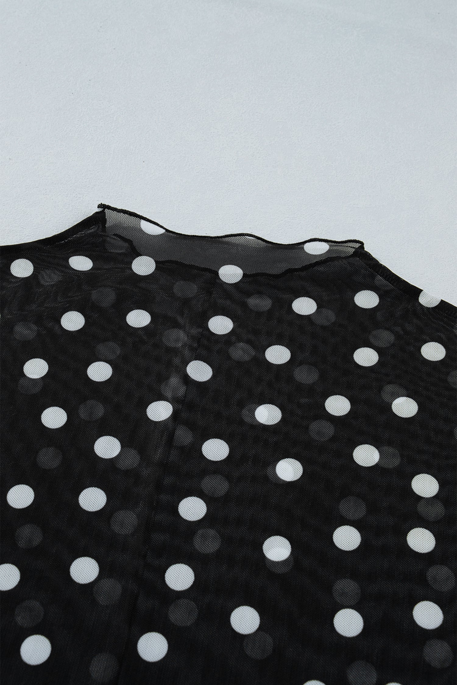 Haut en Maille à Pois Noir — Col Montant & Manches Longues Transparentes Grande Taille