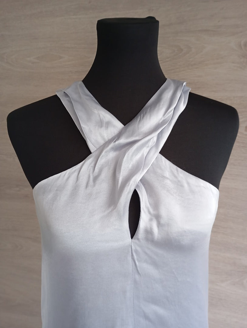 Robe courte Mango sans manches - Xs - Gris - Neuf avec étiquette - plumes