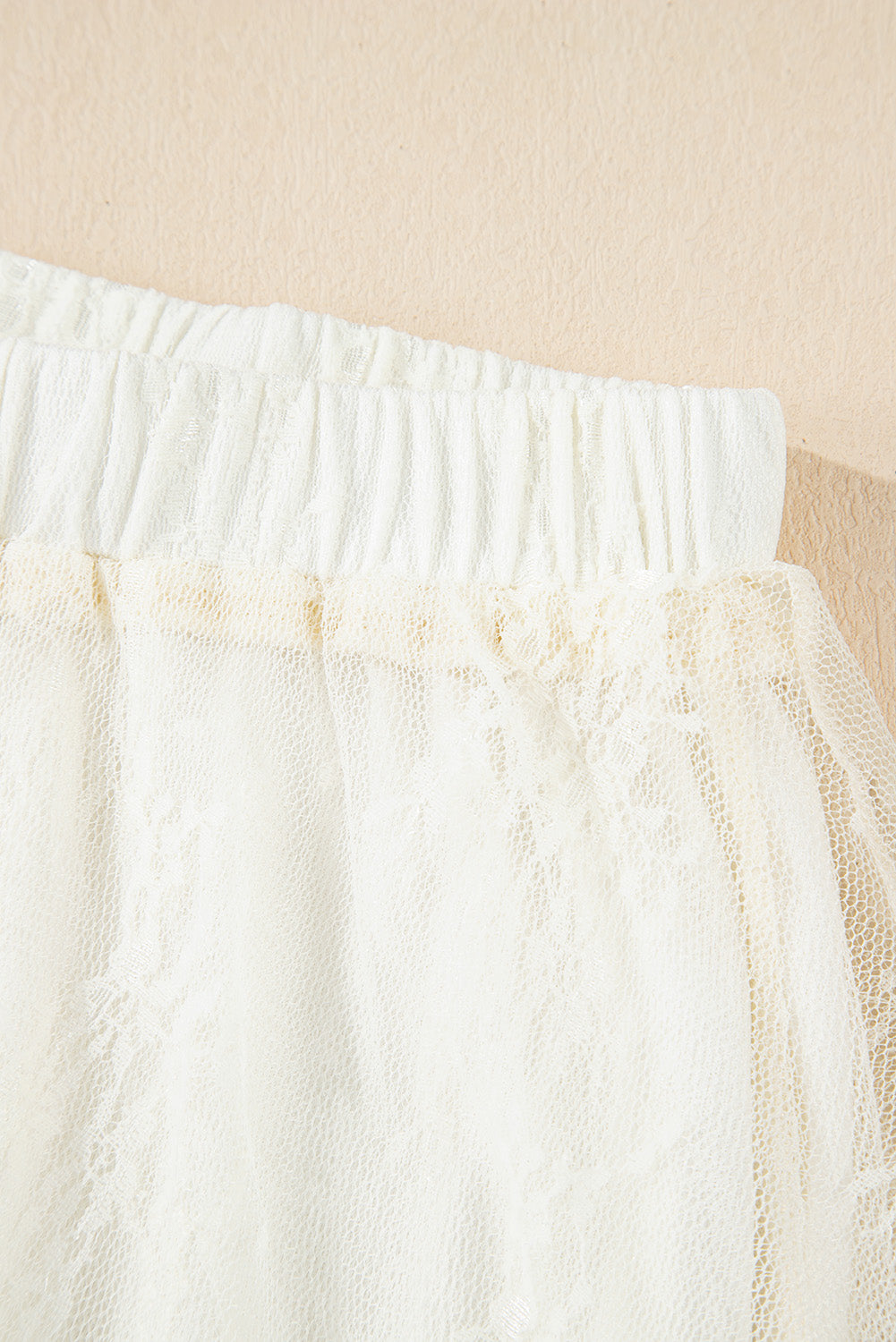 Jupe Longue Beige en Dentelle à Volants — Taille Haute