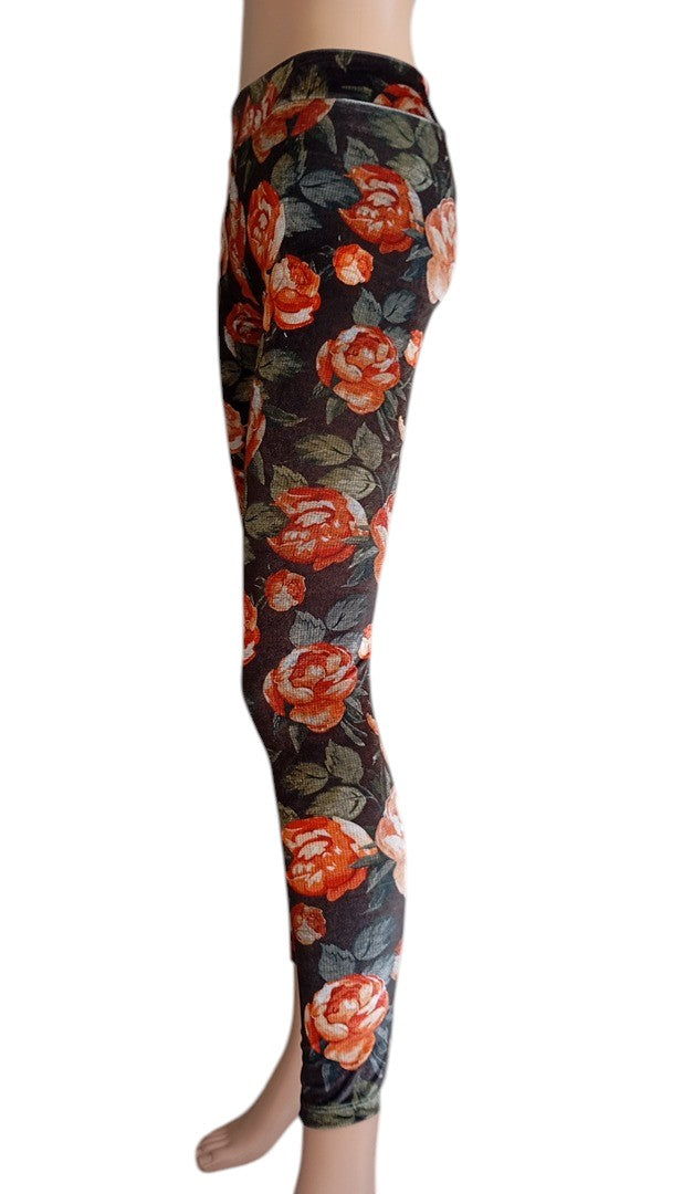 Legging Via Delle Rose - M - Multicolore - motif floral - velours