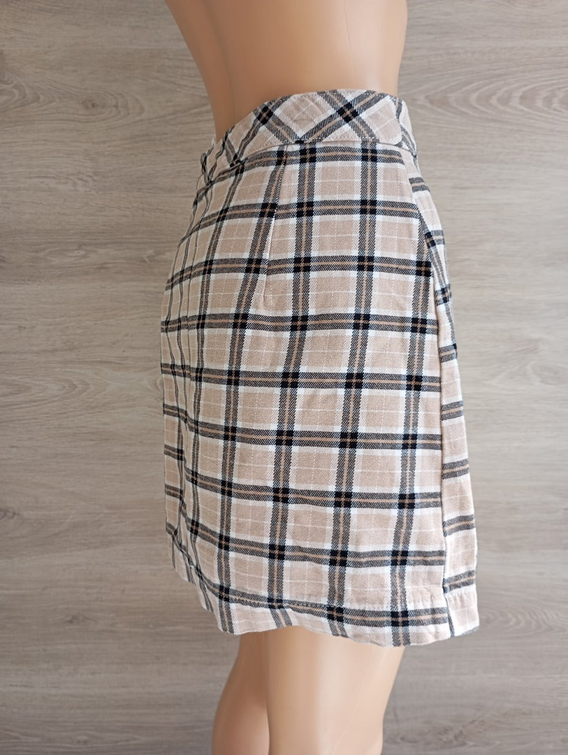 Mini-jupe H&m Divided - 36 - Beige - Très bon état - coton - motif carreaux