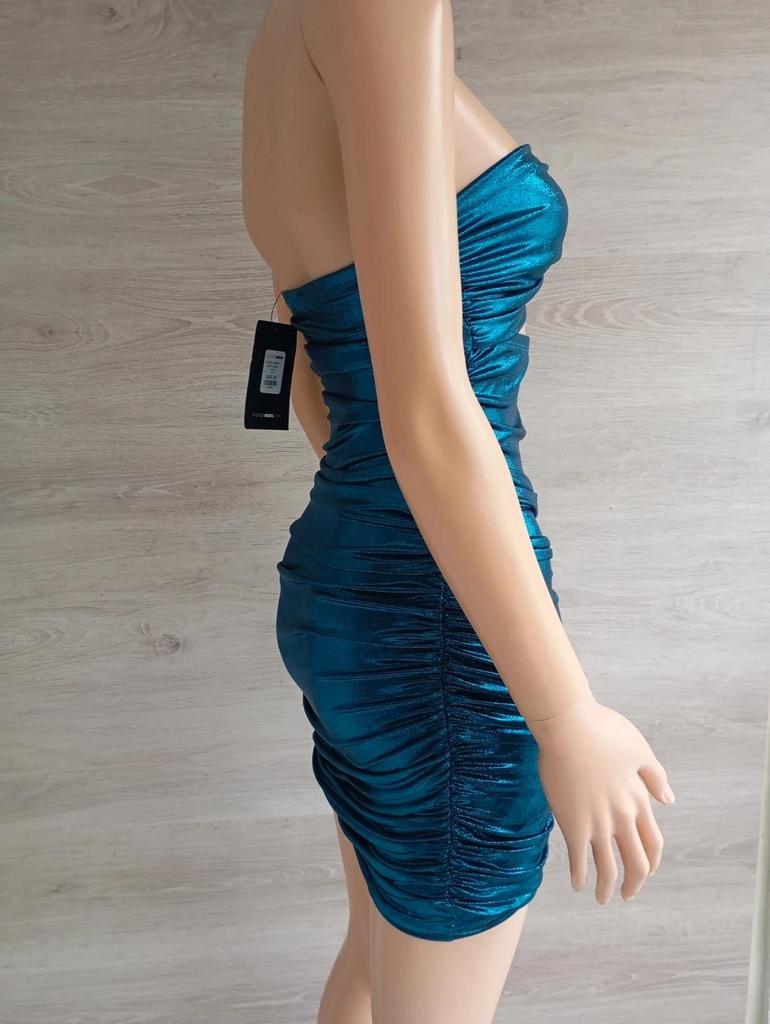 Robe de soirée moulante bleu métallique — Fashion Nova — T.XS — Neuve