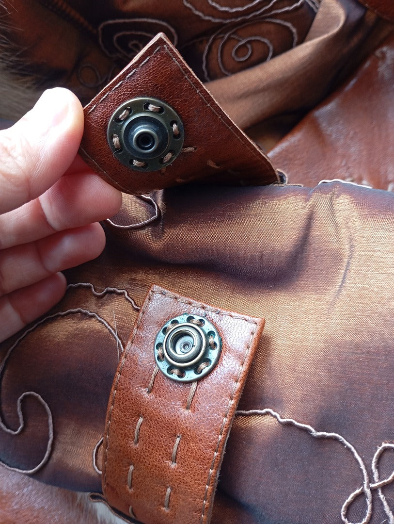 Manteau en fourrure naturelle de Renard Elazar Leather taille S - Marron bronze irisé