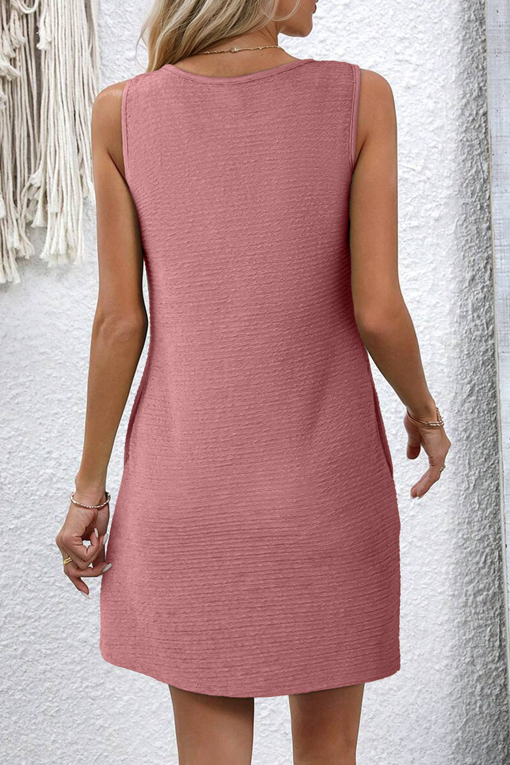 Robe mini sans manches en dentelle texturée — Noir, Bleu, Rose