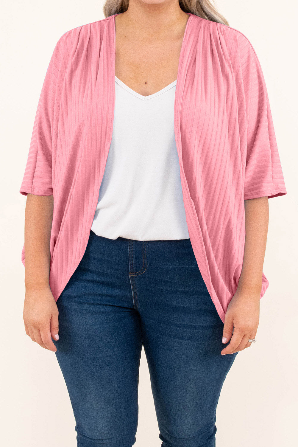 Gilet ouvert côtelé Grande Taille — Rose