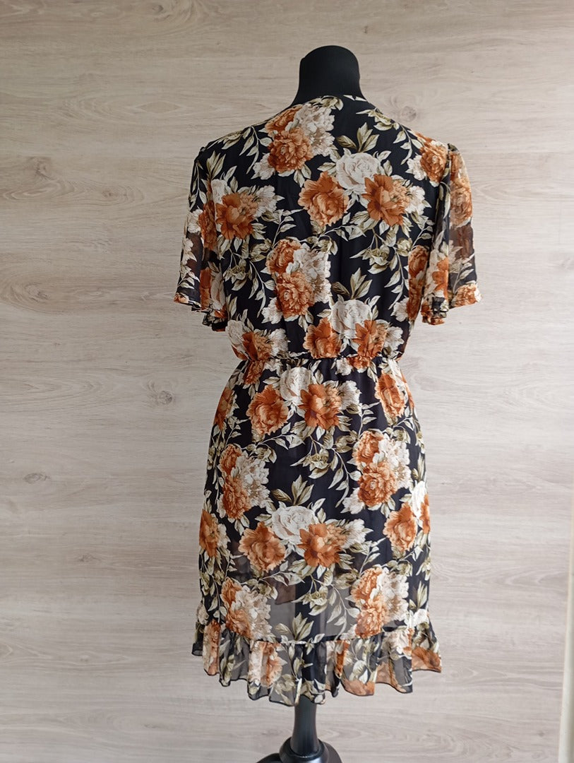 Magnifique robe courte fleurie manches courtes - Archie Love taille M - Noir/multicolore - neuf