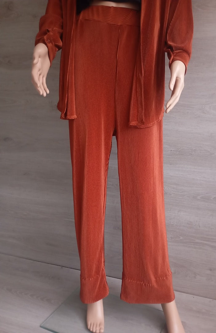 Ensemble fin fluide - chemise pantalon - Pronto Moda - Taille unique - marron orangé
