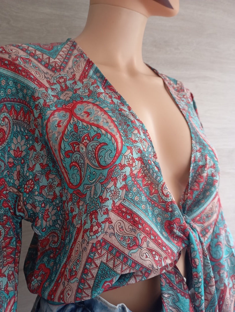 Blouse en soie turquoise — Inti Wasi — Taille unique