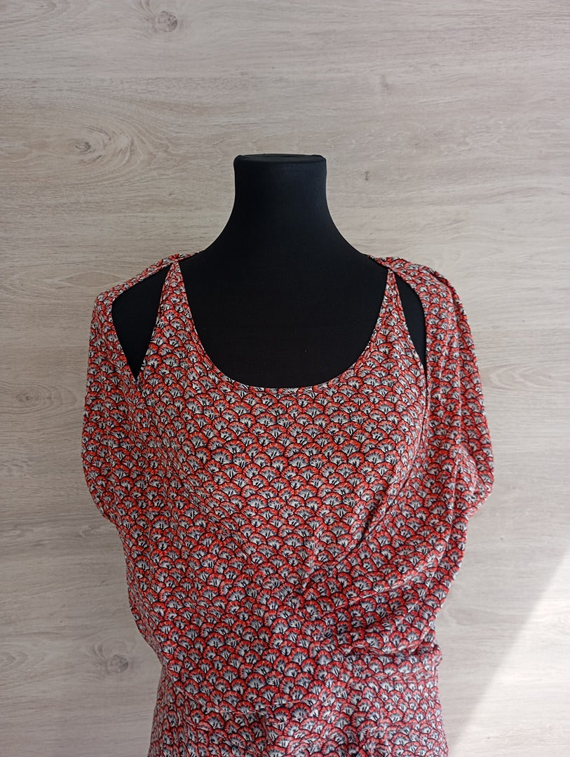 Robe Paul & Joe manches courte - L - Rouge - excellent état - 100% soie