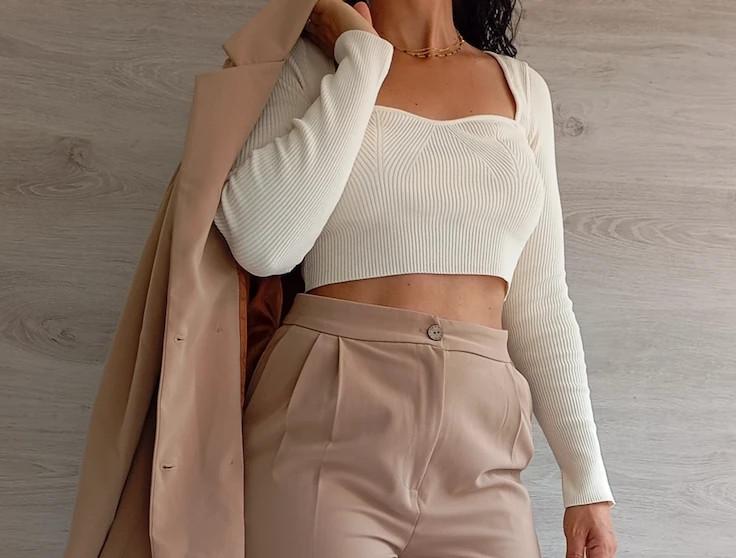Crop top manches longues Zara S crème