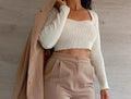 Crop top manches longues Zara S crème