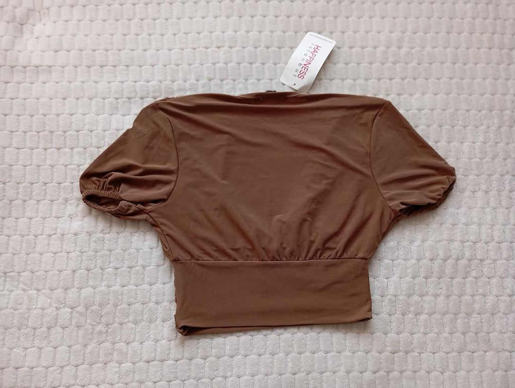Crop top manches courtes marron taille S - Happiness - neuf