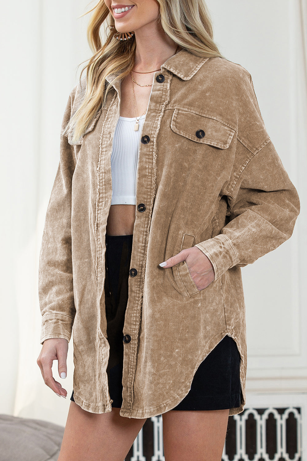 Shacket Oversize Kaki — Effet Vintage Mineral Wash
