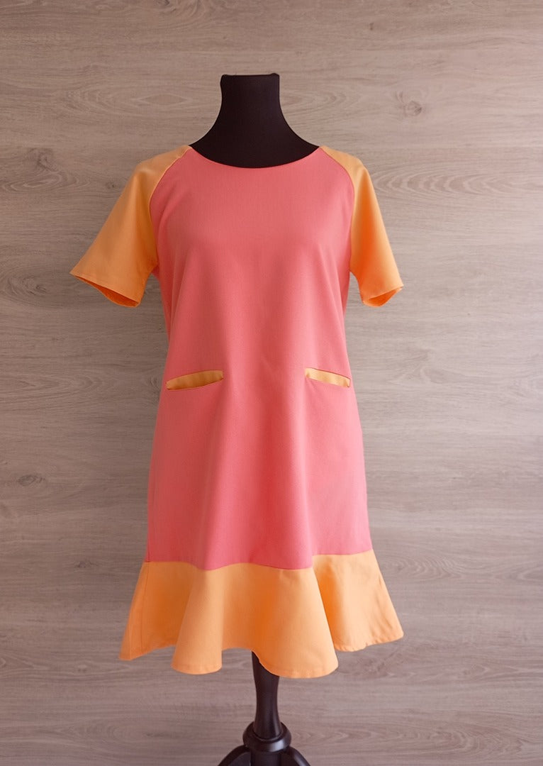 Robe courte manches courtes 🌸 Kling 🌸 L - Rose et orange - Neuf avec étiquette - style vintage