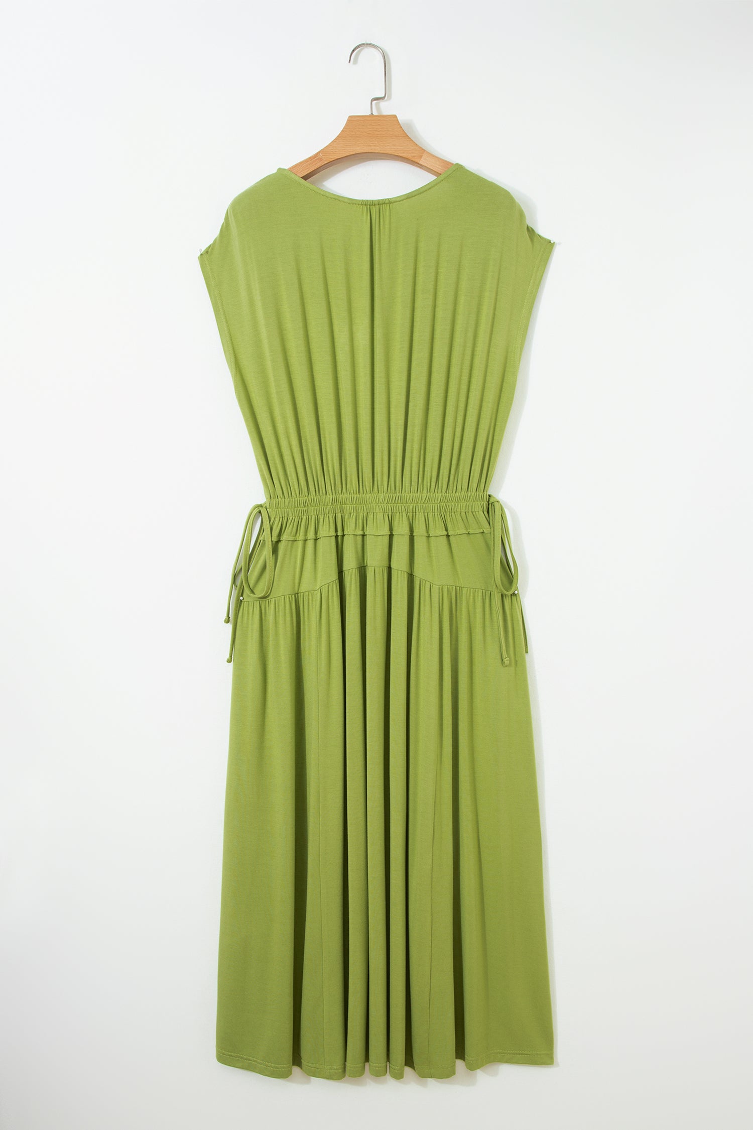 Robe maxi col V à manches courtes et taille élastique — vert fougère