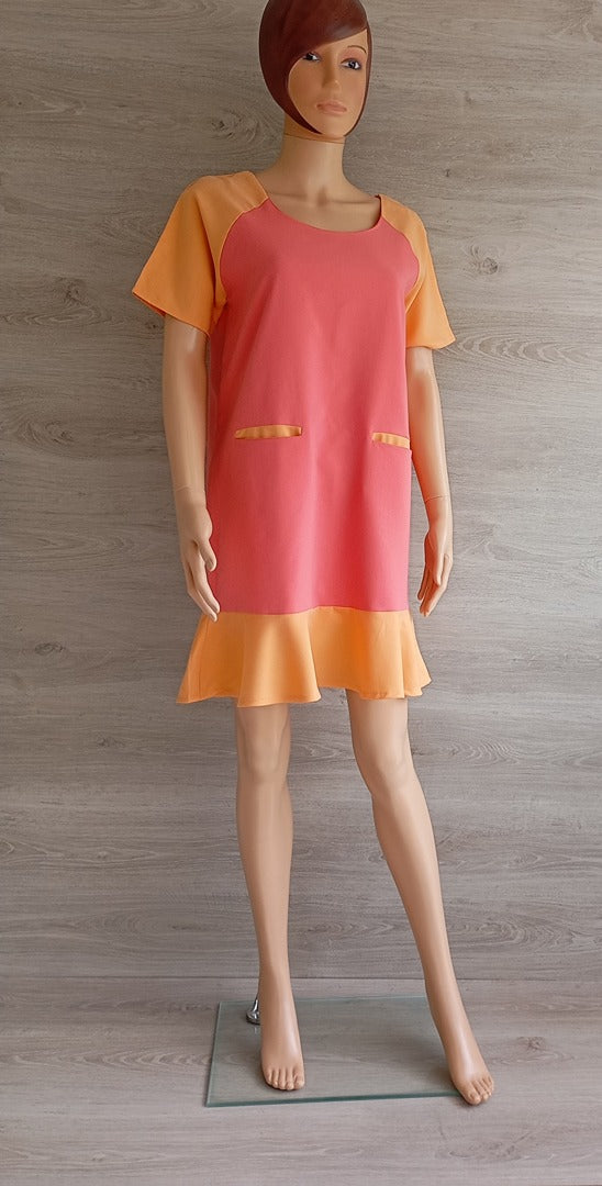 Robe courte manches courtes 🌸 Kling 🌸 L - Rose et orange - Neuf avec étiquette - style vintage