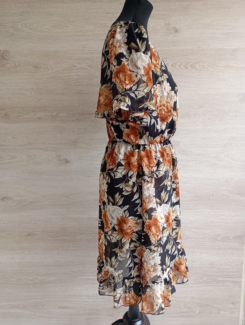 Magnifique robe courte fleurie manches courtes - Archie Love taille M - Noir/multicolore - neuf