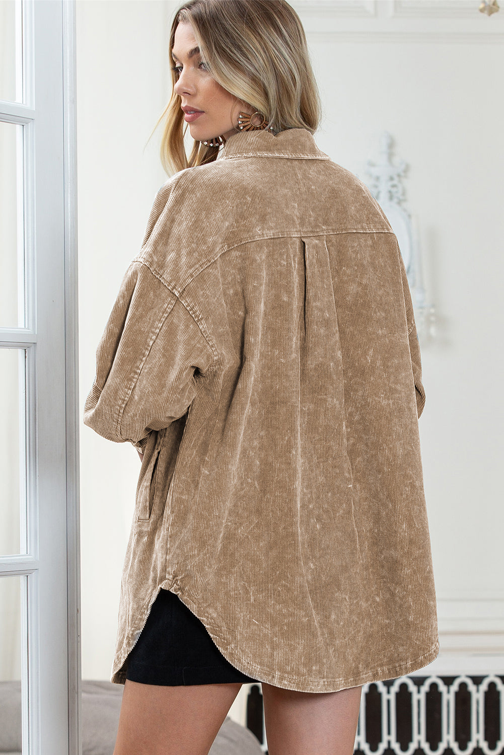 Shacket Oversize Kaki — Effet Vintage Mineral Wash