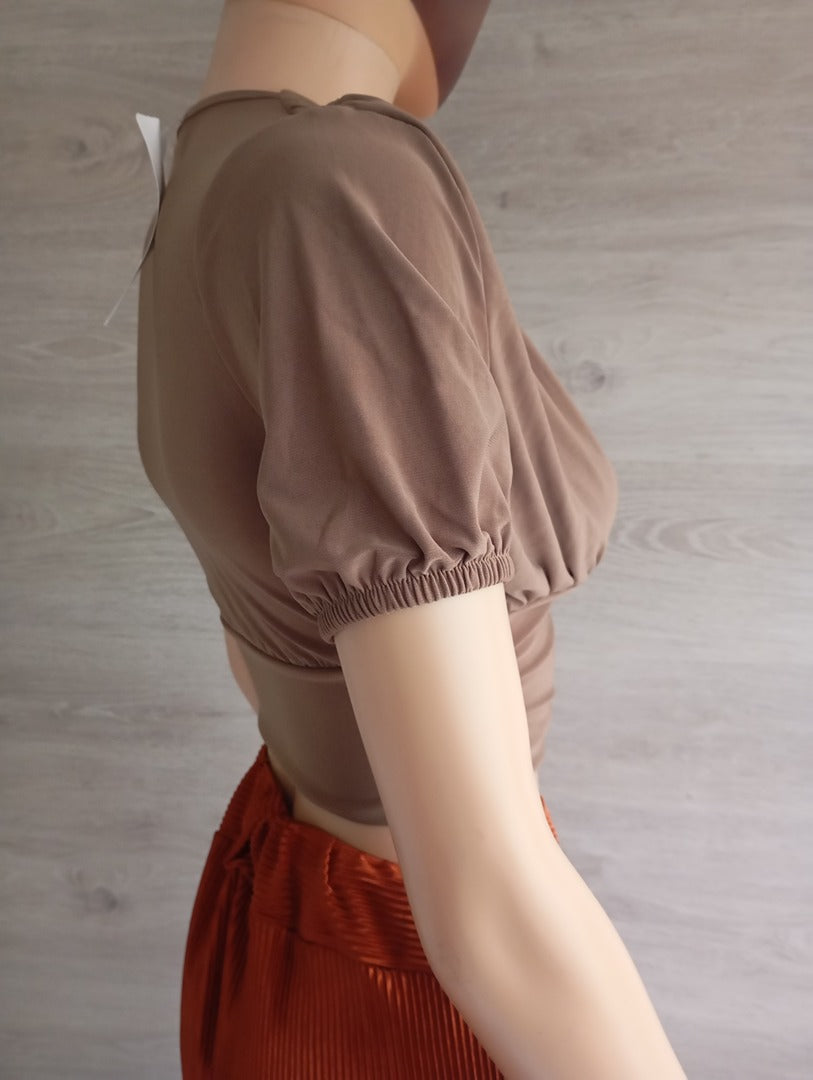 Crop top manches courtes marron taille S - Happiness - neuf