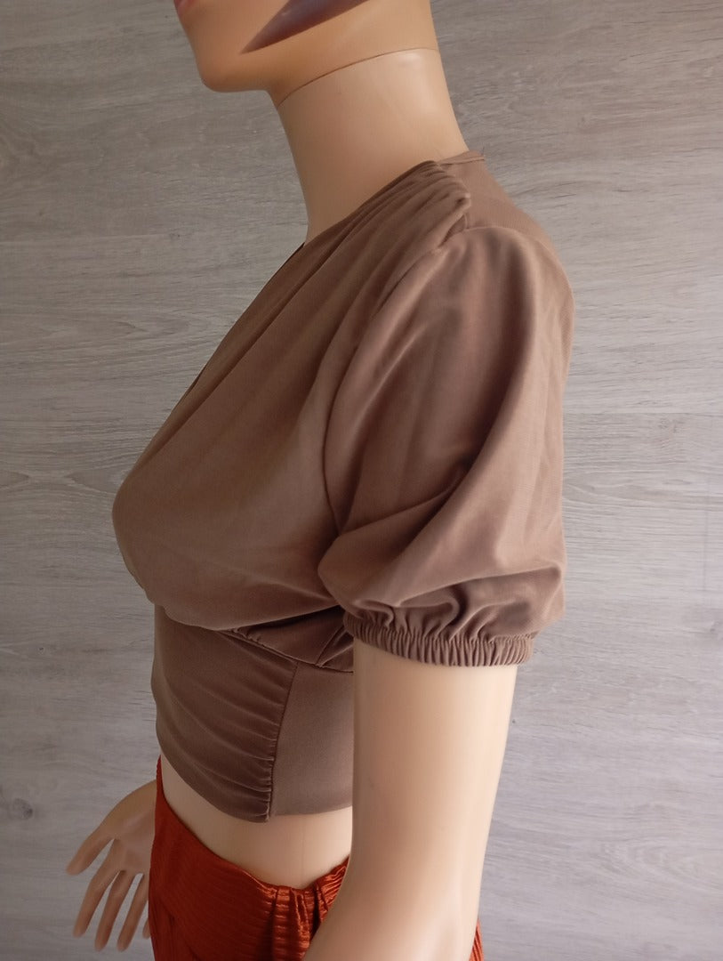 Crop top manches courtes marron taille S - Happiness - neuf