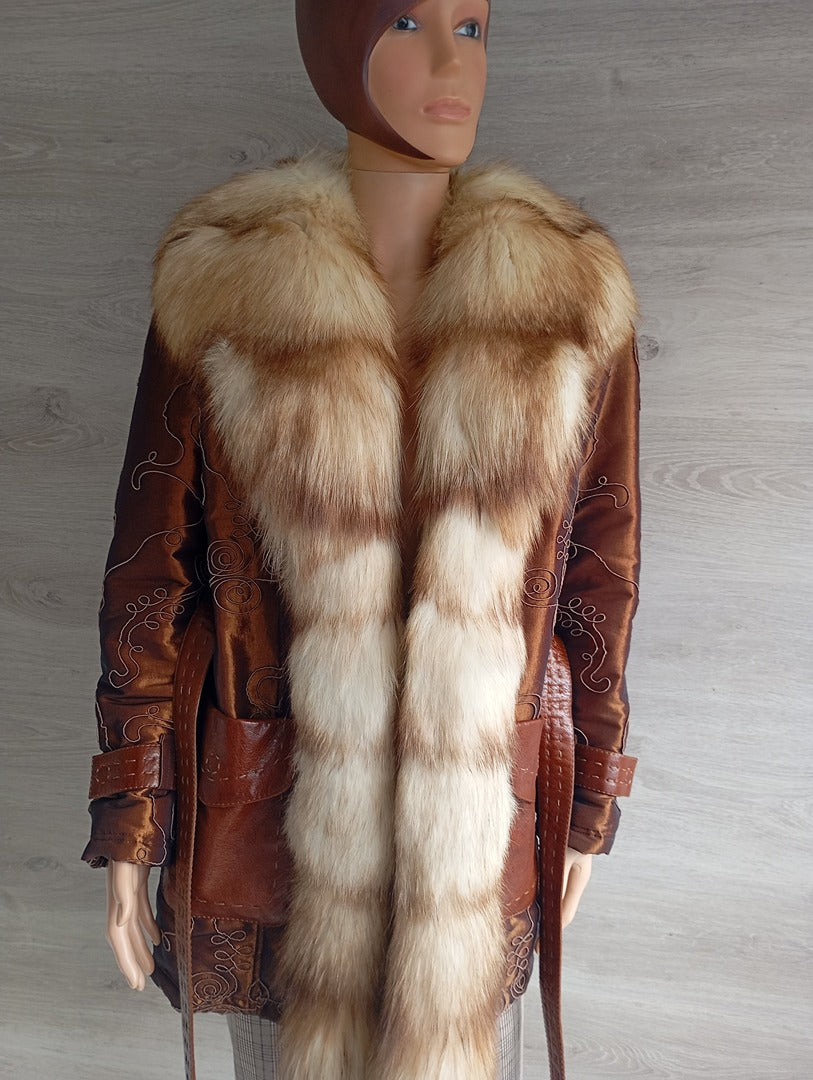 Manteau en fourrure naturelle de Renard Elazar Leather taille S - Marron bronze irisé