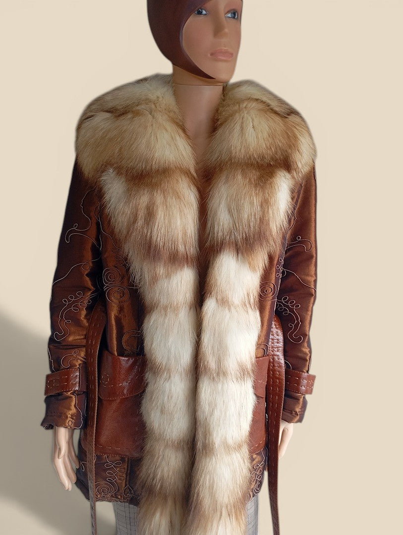 Manteau en fourrure naturelle de Renard Elazar Leather taille S - Marron bronze irisé