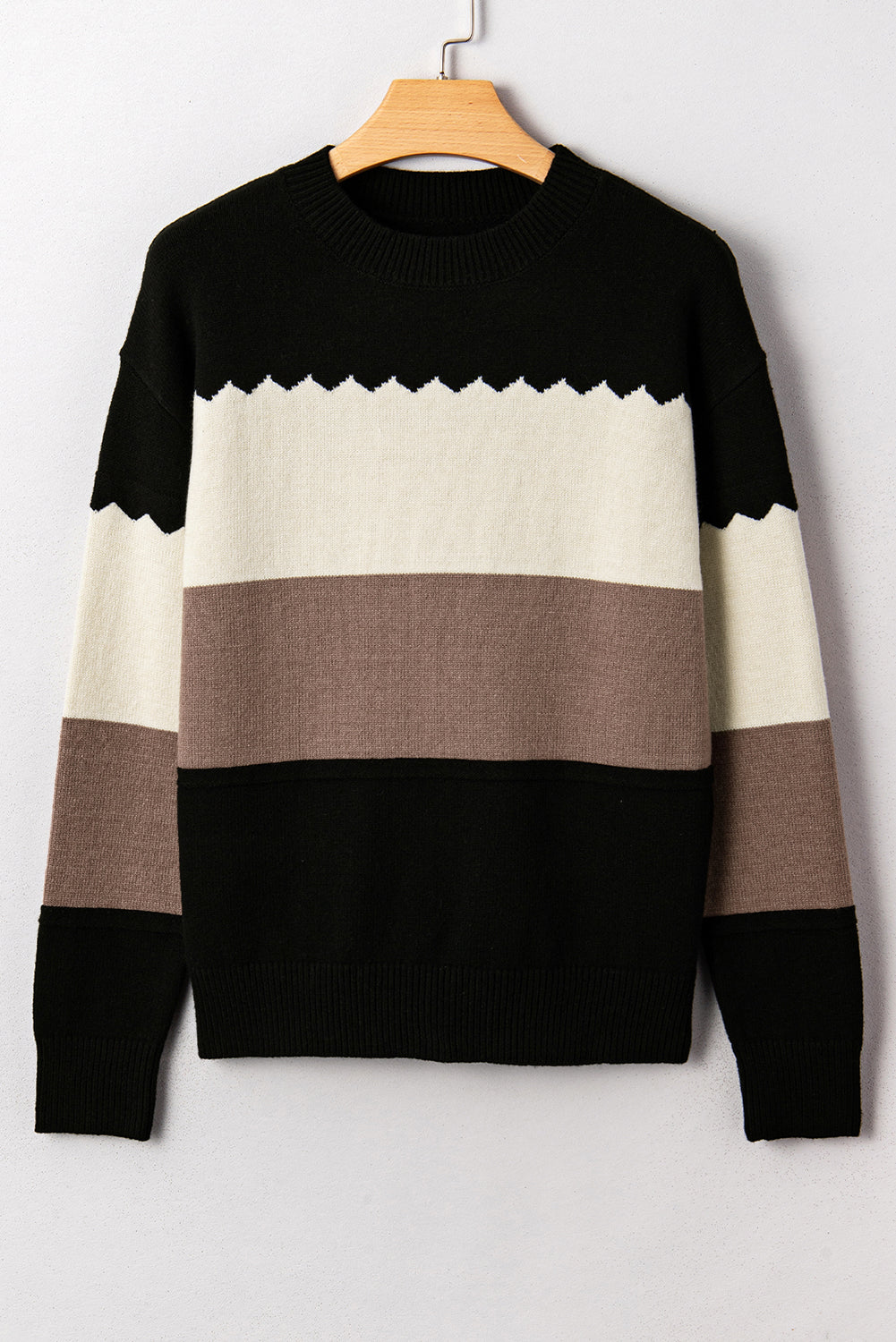 Pull Colorblock Col Rond — Épaules Tombantes