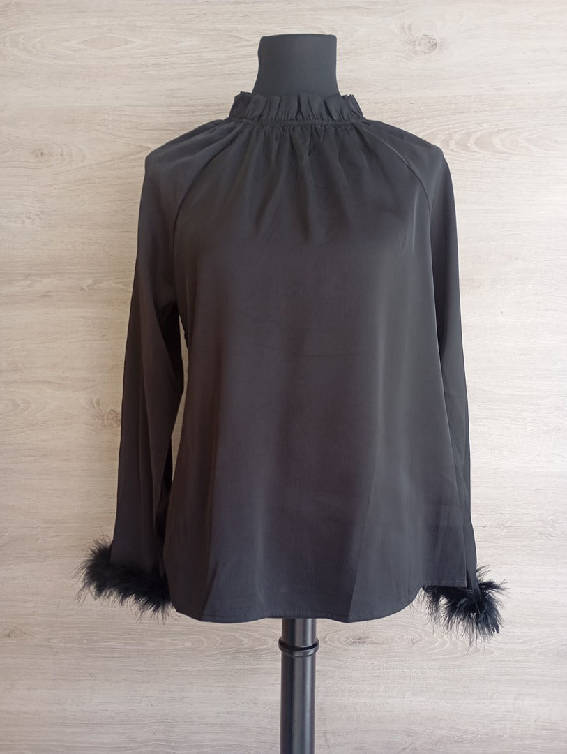 Blouse noire Kooiook plumes poignets - S/m - Neuf avec étiquette