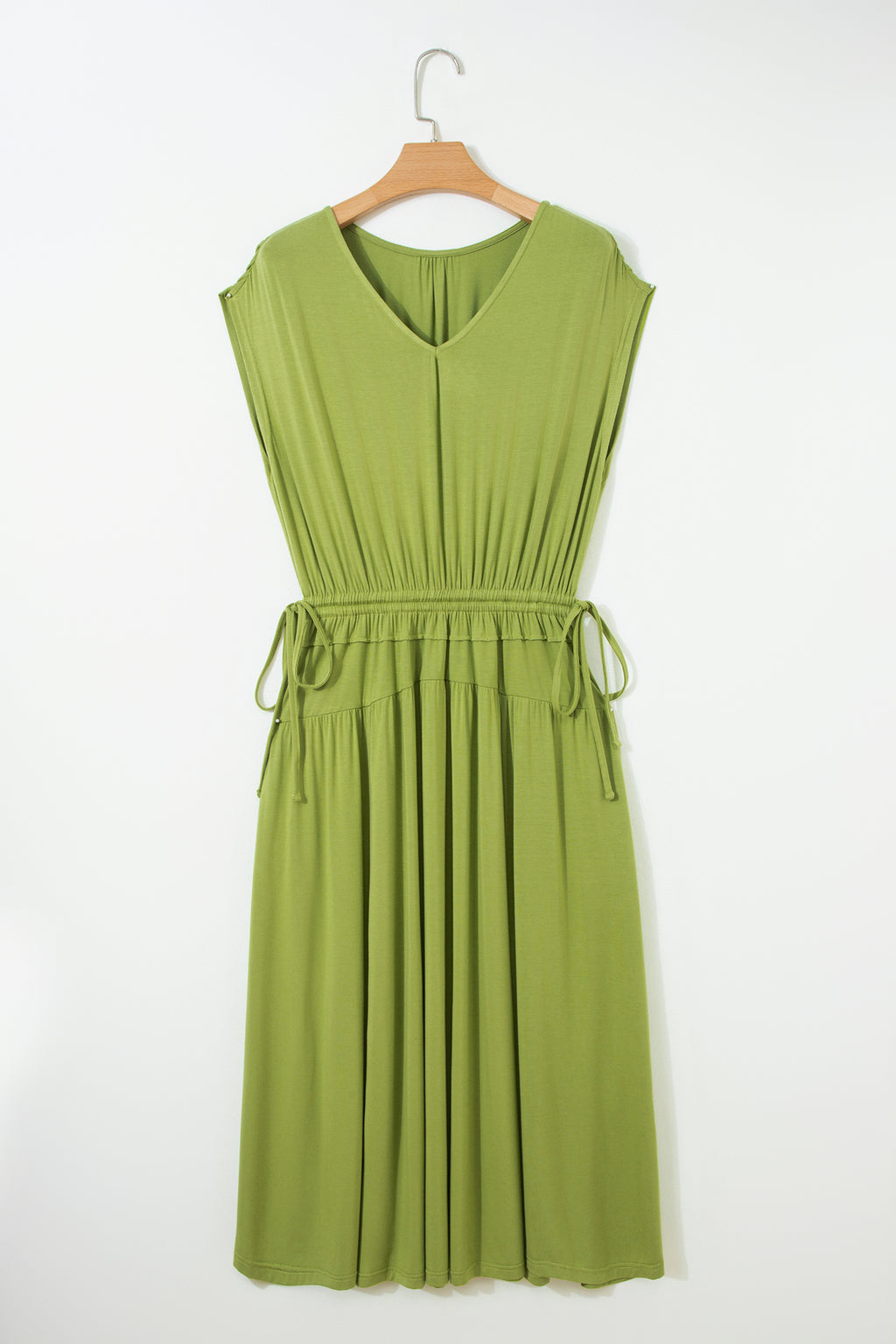 Robe maxi col V à manches courtes et taille élastique — vert fougère