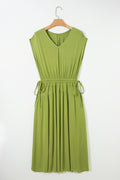 Robe maxi col V à manches courtes et taille élastique — vert fougère