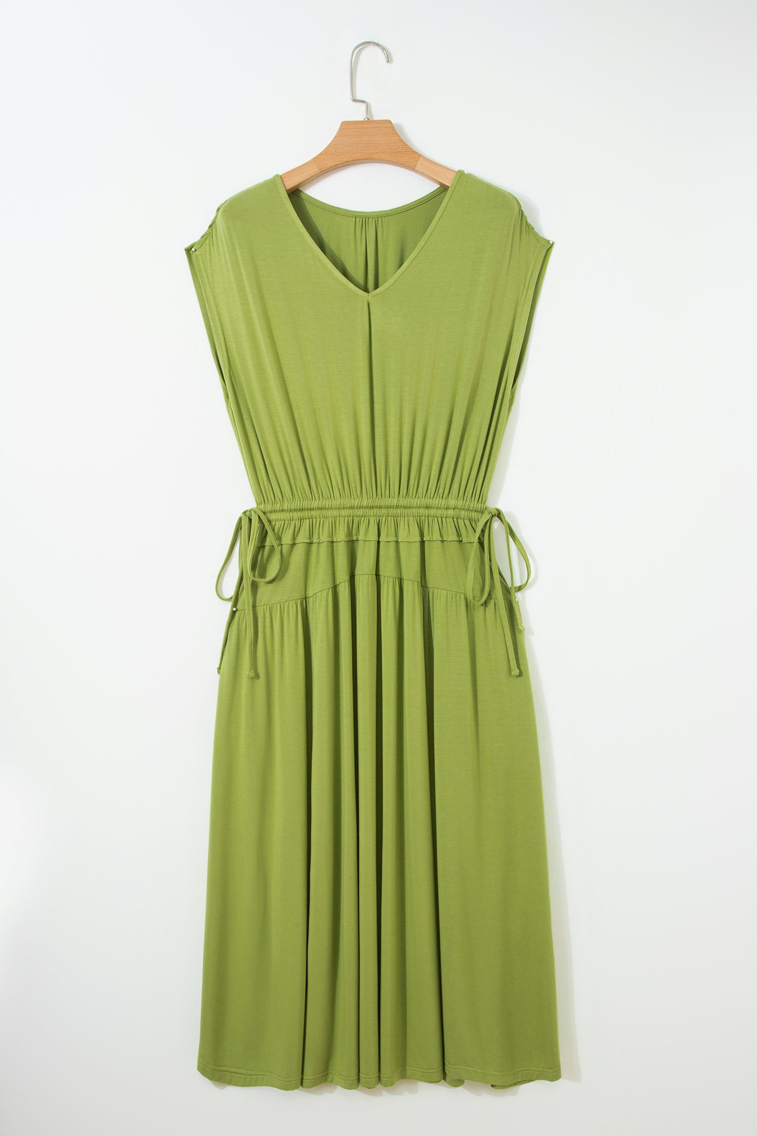 Robe maxi col V à manches courtes et taille élastique — vert fougère