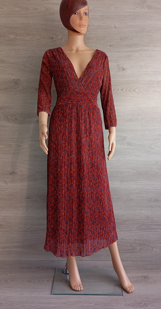 Robe longue manches 3/4 - Holly & Joey - S - Bordeau/multicolore - Très bon état