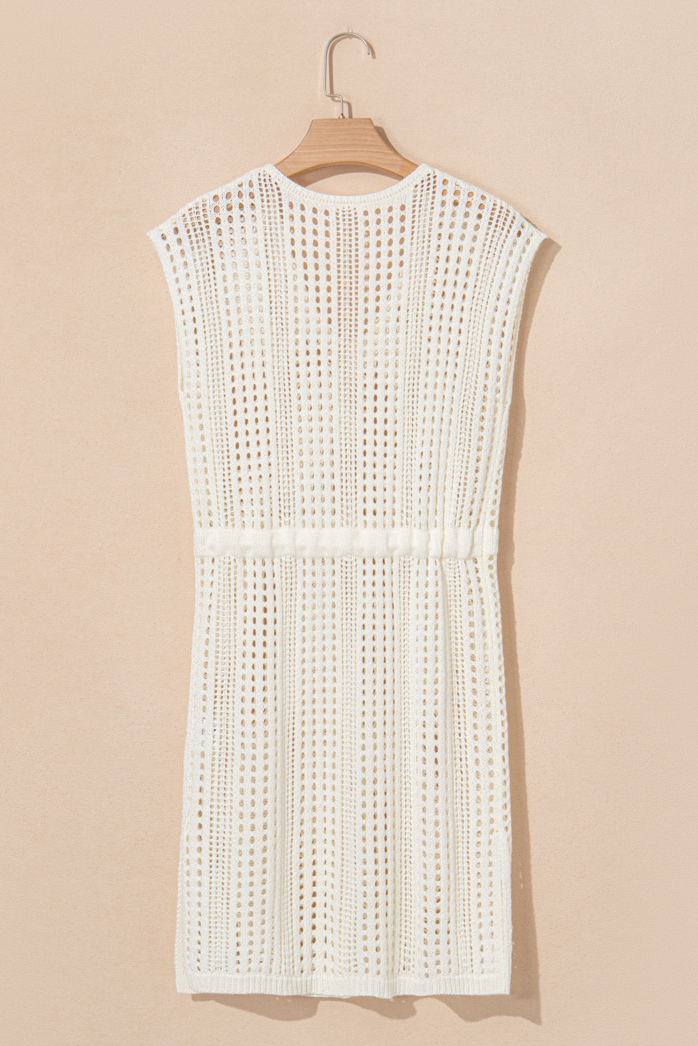 Robe de plage beige - Maille ajourée & Cordon de serrage - Style boho