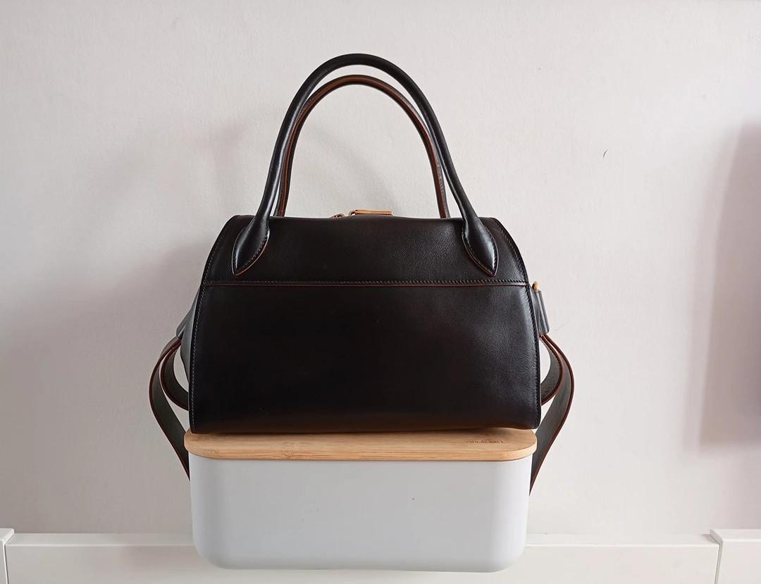 Sac à main Prada bandoulière - cuir - noir et marron - modèle Top Handle Vintage , collection Vitello Phoenix de Prada