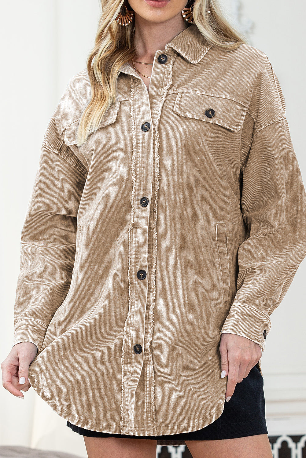 Shacket Oversize Kaki — Effet Vintage Mineral Wash