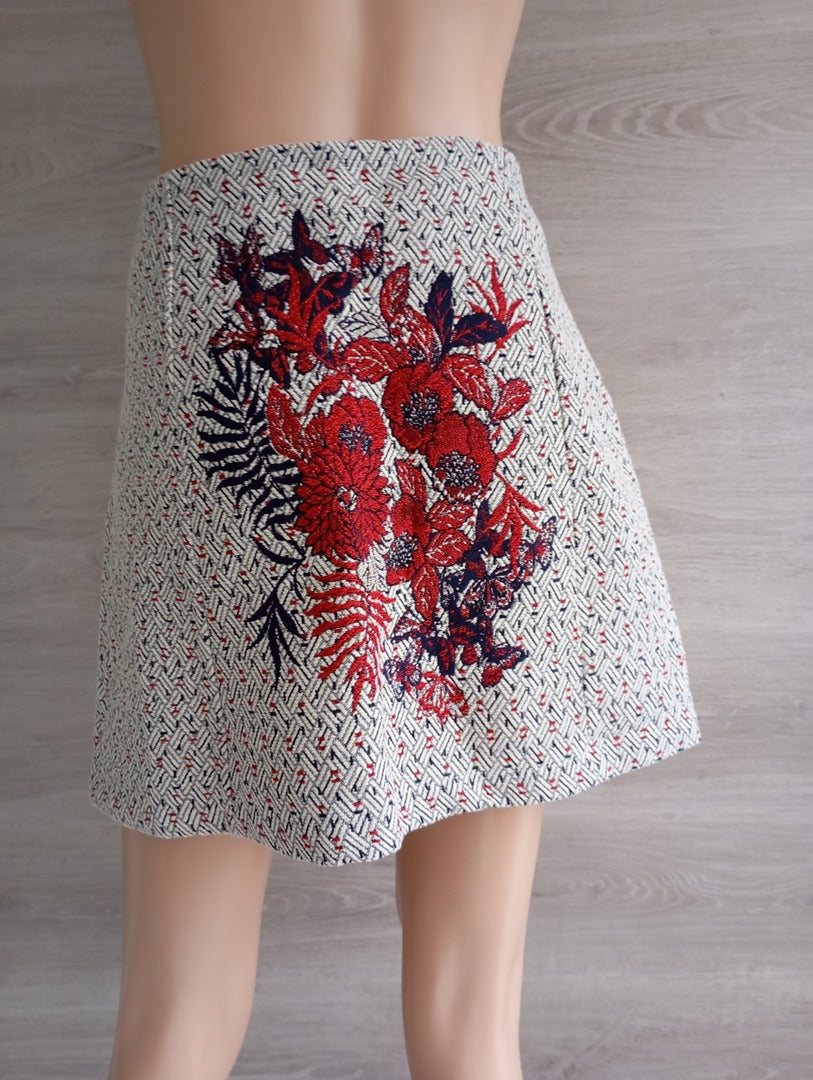 Mini-jupe 🌸 Springfield 🌸 38 - multicolore - Neuf avec étiquette - tissage jacquard - broderies