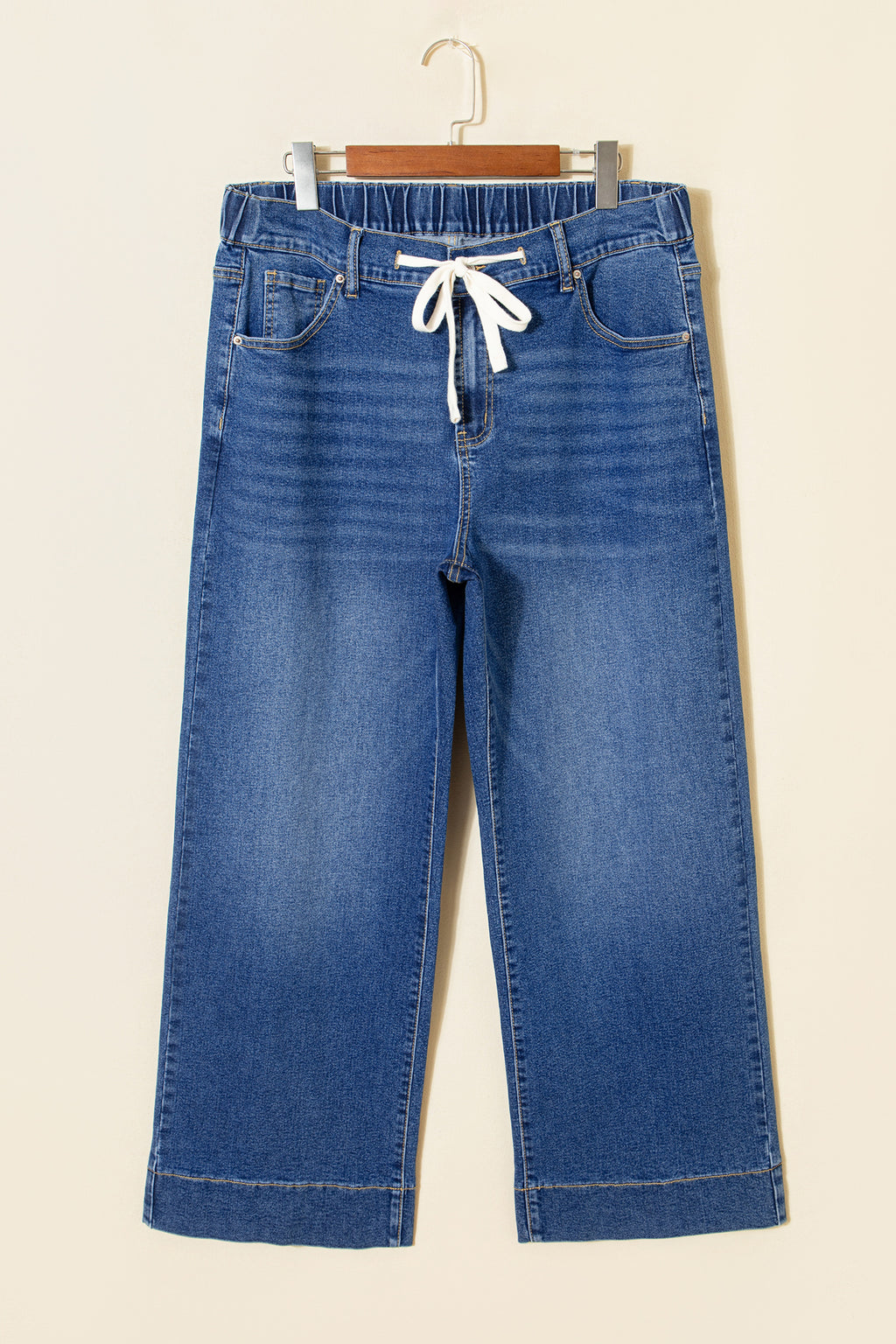Jean Grande Taille Wide Leg à Lacets Contrastés