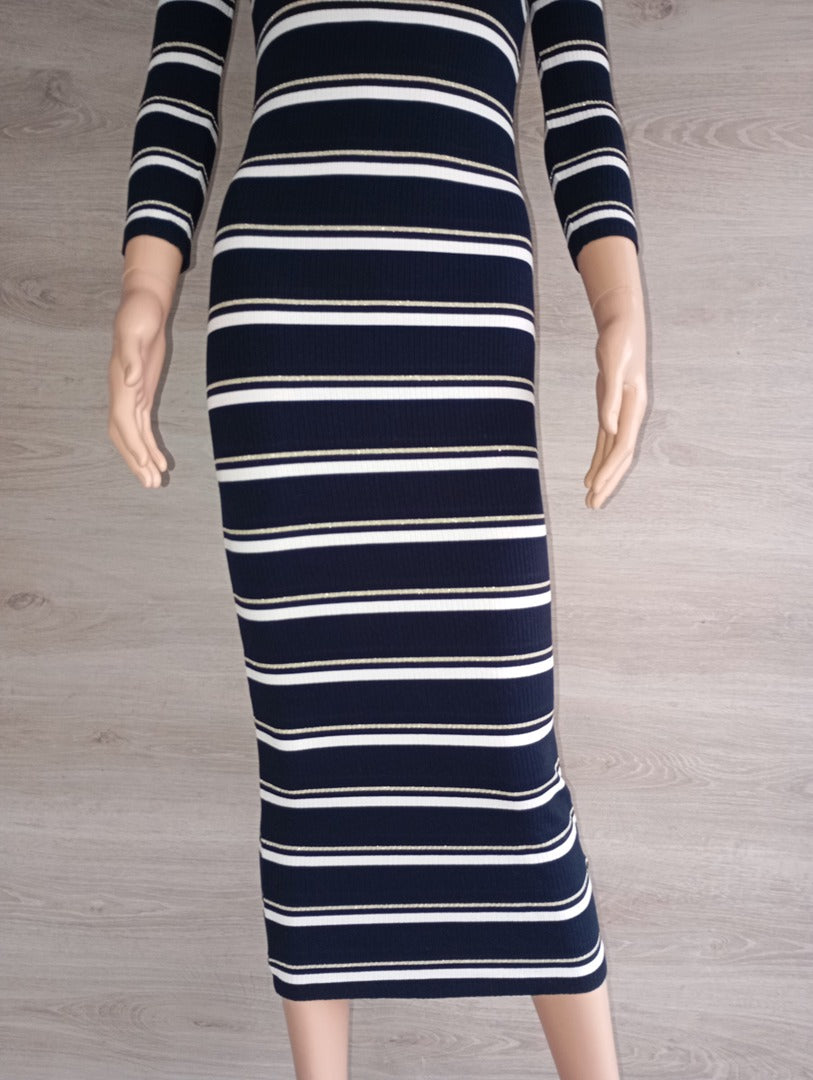 Robe longue rayée marine & doré — Massimo Dutti — Taille XS — Très bon état