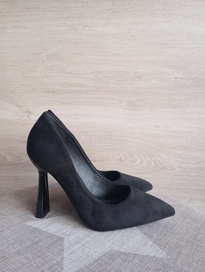 Superbes escarpins Azarey avec talon original - 35 - noir- état excellent - aspect suédé daim