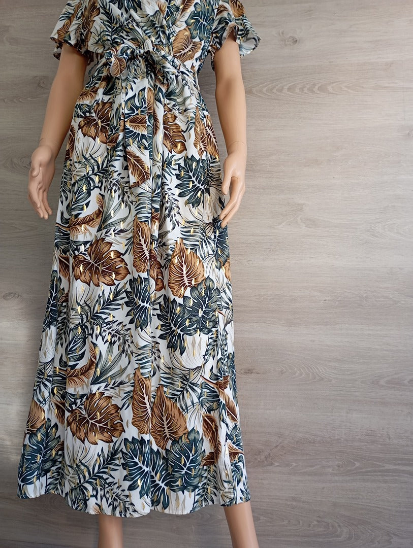 Robe longue manches courtes - M/l -multicolore - Très bon état - 100% viscose - motif florale