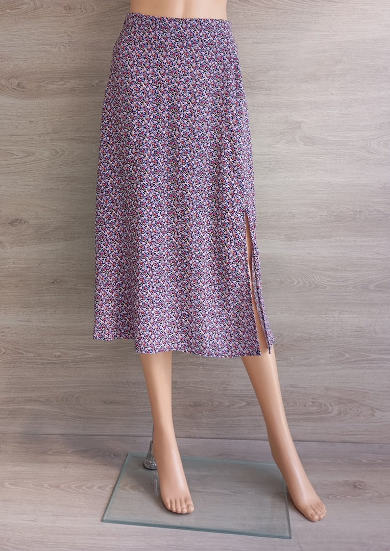 Jupe midi fleurie Camaïeu - 38 - Violet - Très bon état - motif floral - 100% viscose