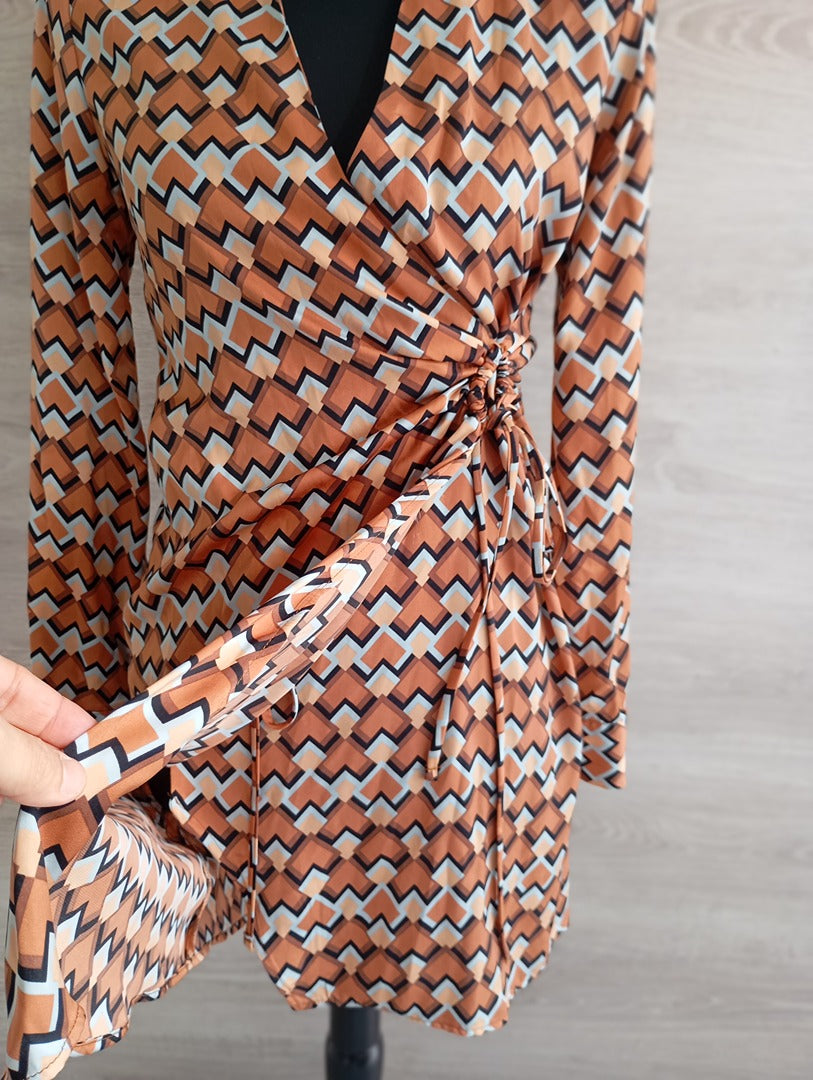 Robe portefeuille manches longues - Mango - Xs - Marron