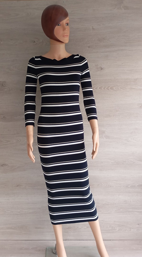 Robe longue rayée marine & doré — Massimo Dutti — Taille XS — Très bon état